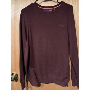 SuperDry Orange Label Mens Large Red Knit Crew Neck Cotton Sweater Pullover